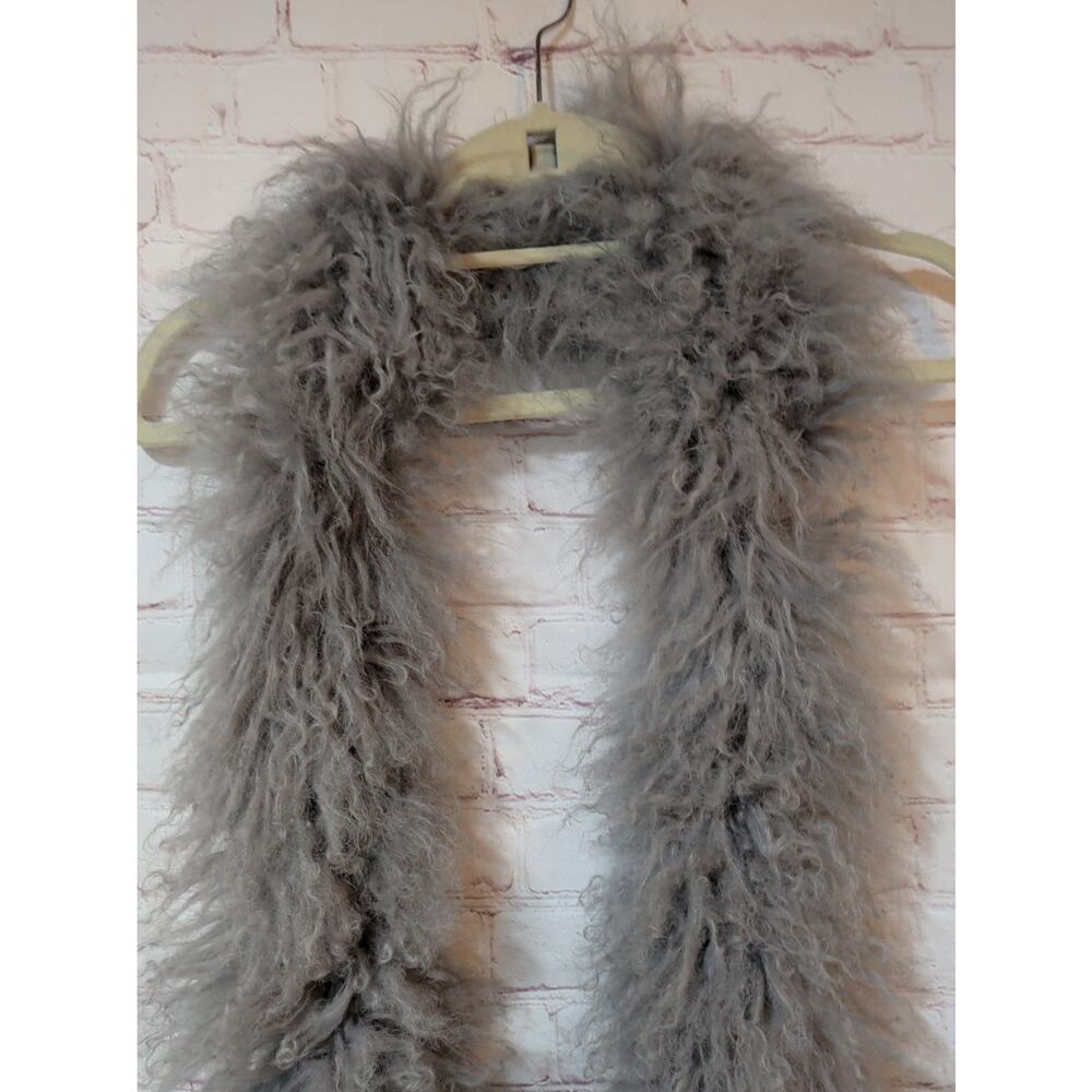 Charlotte Simone Gray Mongolian Lambswool Fur Stole Scarf 6' Long Wide Ends EUC - Picture 2 of 8